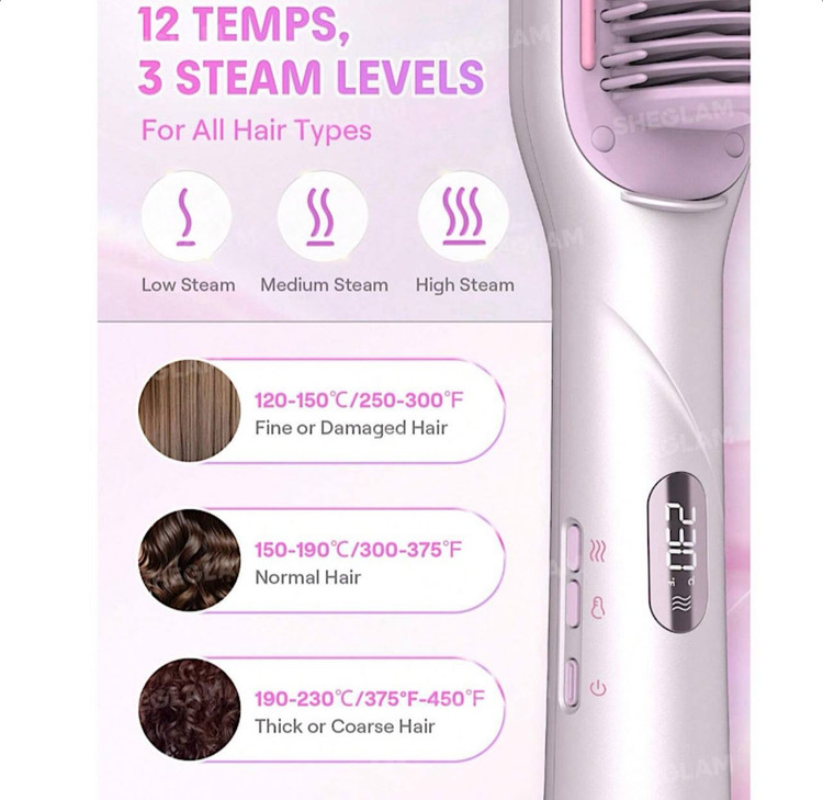 برس بخار شیگلم مدل Hydra Shot Steam Straightening Brush Pro | صافکننده حرفهای مو با فناوری بخار نانو