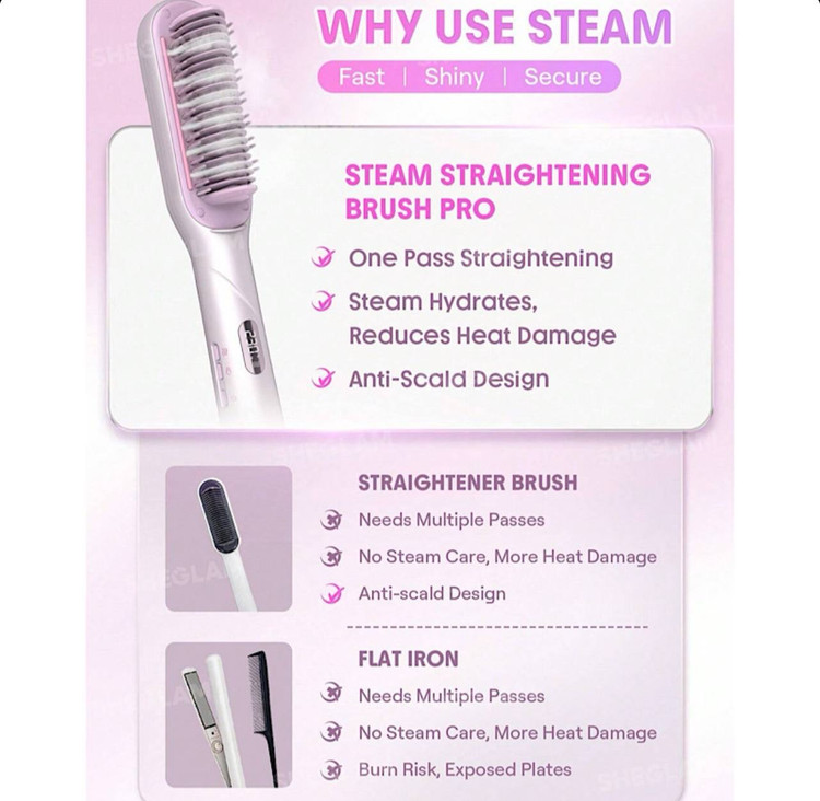 برس بخار شیگلم مدل Hydra Shot Steam Straightening Brush Pro | صافکننده حرفهای مو با فناوری بخار نانو