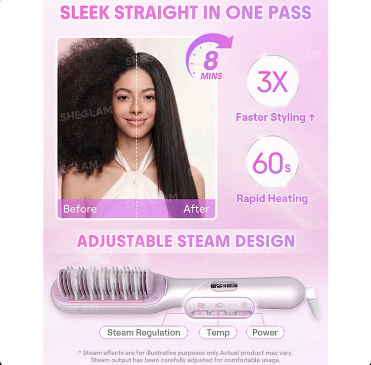 برس بخار شیگلم مدل Hydra Shot Steam Straightening Brush Pro | صافکننده حرفهای مو با فناوری بخار نانو