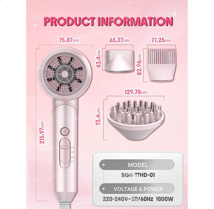 سشوار سه کاره شیگلم SHEGLAM HAIR مدل SGH-TTHD-01